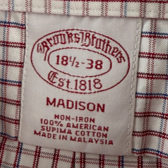 Brooks Brothers 18.5 38 Madison Red Non-Iron Cotton Check Pocket Button Up Shirt - Picture 12 of 16